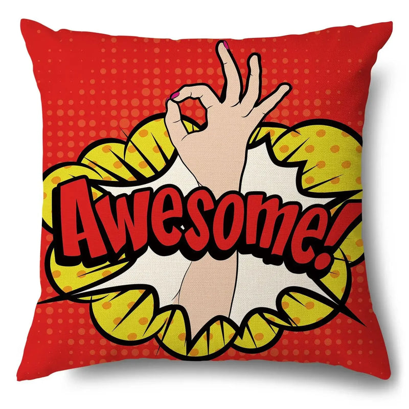 Axyaa Soft Plush POP Comic Portrait Cushion Cover - Home Decor Pillowcase