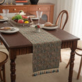 Axyaa Pink Flower Jacquard Table Runner with Tassel for Home Decoration