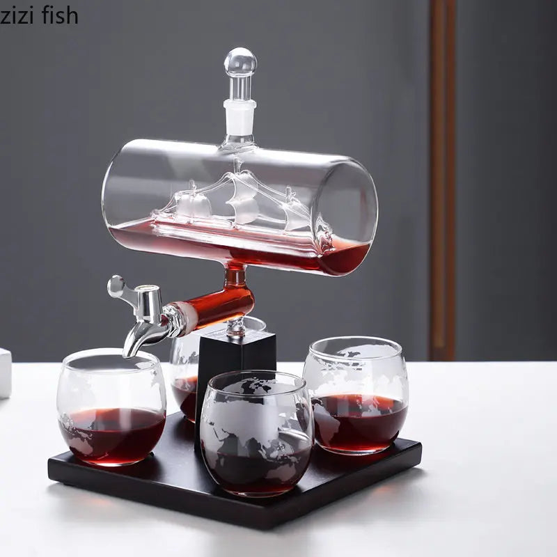 Axya Sailboat Glass Decanter Whisky Bottle Set Barware Wine Dispenser Kitchen Bar Tools