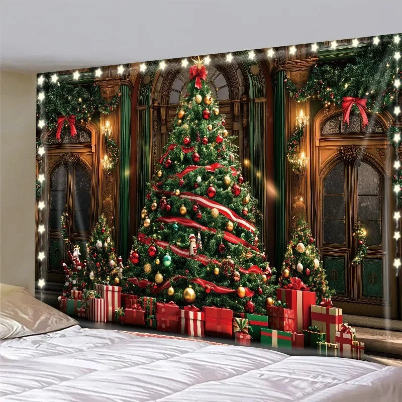 Axyaa Christmas Day Party Decor Tapestry: Tree, Gift Box Living Room Home Decoration