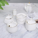 Axya White Ceramic Seasoning Set:  Oil, Vinegar, Sugar Bowl & Spice Jar Pack
