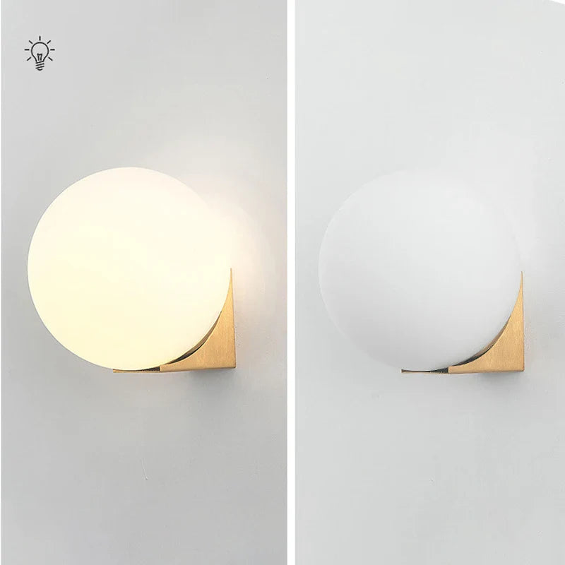 Axyaa Brass Glass Wall Sconce: Modern Scandinavian Interior Lamp for Living Room