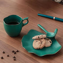 Axyaa Green Apricot Leaf Ceramic Coffee Cup Saucer Set