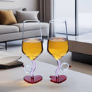 Axyaa Red Love Heart Base Glass Wedding Goblets - Pair Champagne Couple Ring Decor.