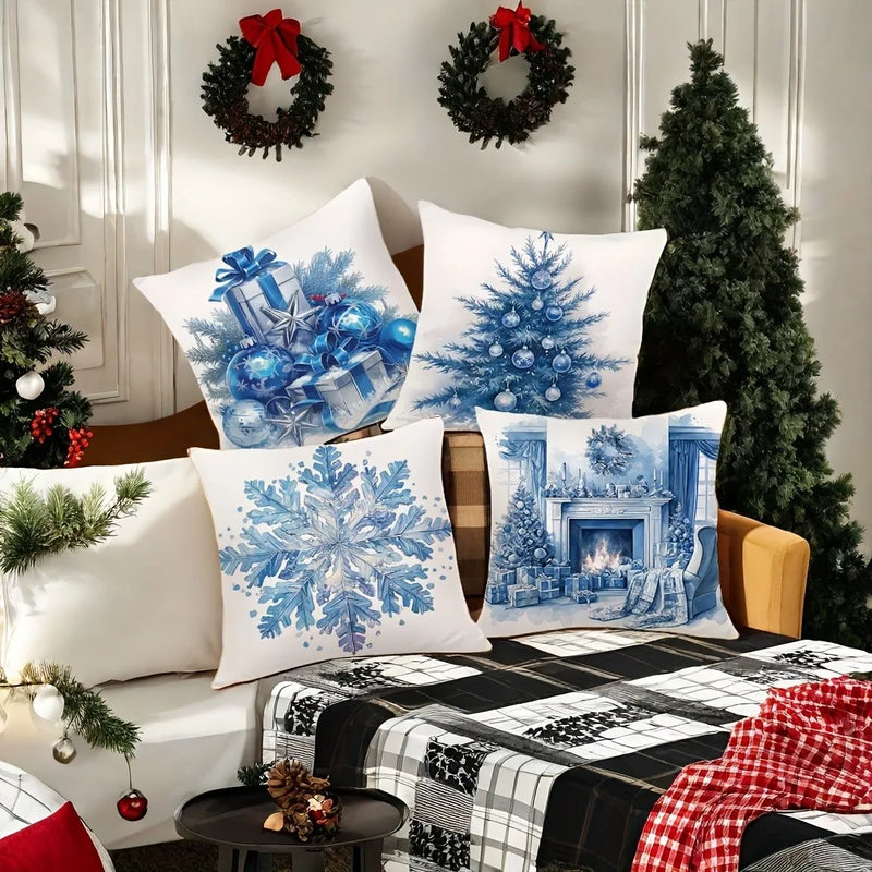Axyaa Blue Gift Box Stove Pillowcase - Home Room Decor & Sofa Cushion Cover