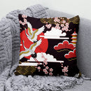 Axyaa Lucky Cat Mount Fuji Art Cushion Cover - Japanese Style Throw Pillow