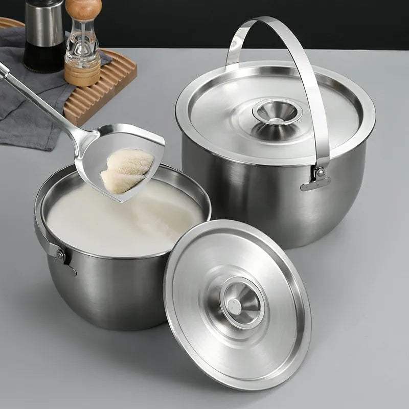 Axyaa Stainless Steel Strainer Lard Pot with Lid, Large Capacity Hanging Oil Storage Pot