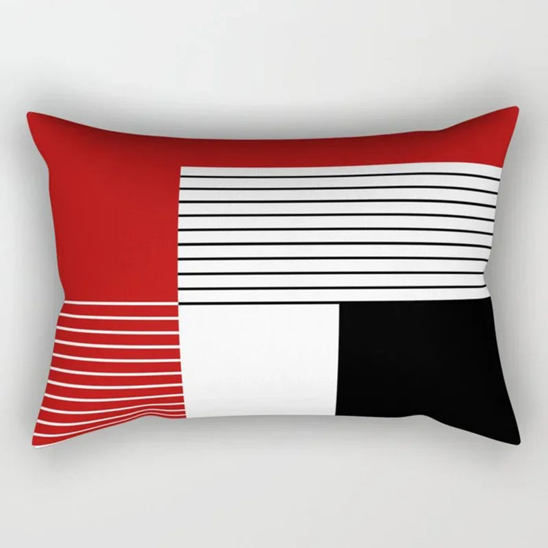 Axyaa Patchwork Stripe Polyester Cushion Cover, Classic Black Red Series, Geometric Design