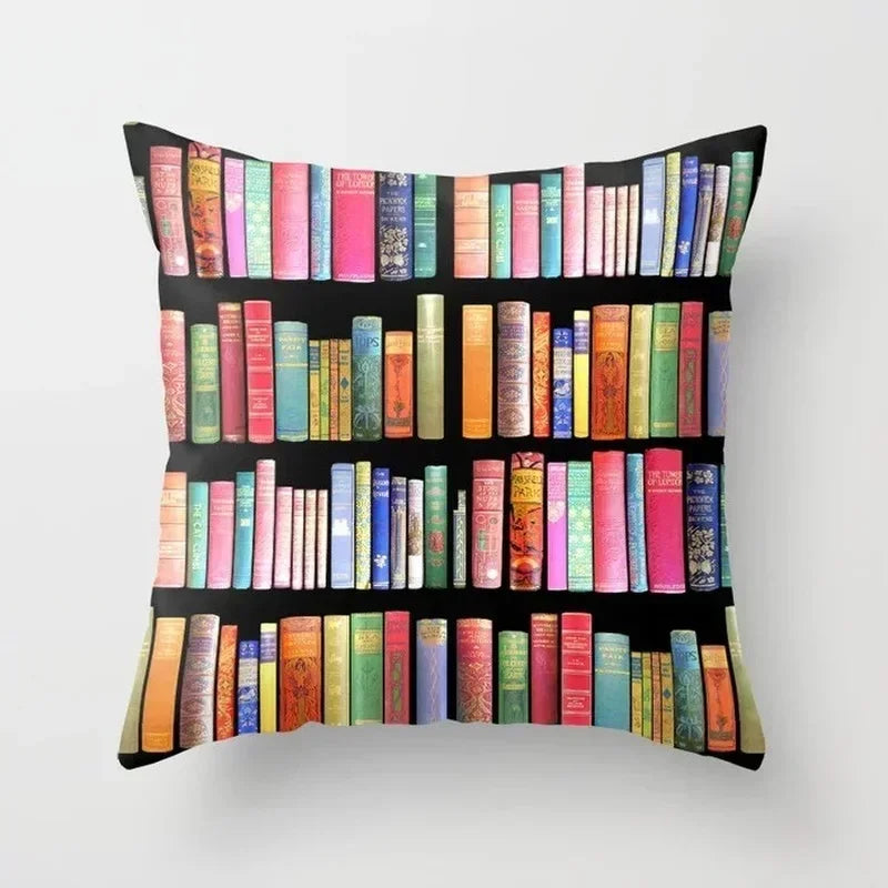 Axyaa Retro Library Pattern Pillowcase for Home and Office Decor