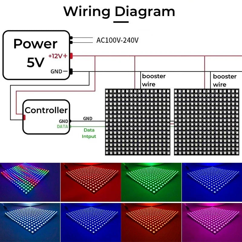 Axyaa WS2812B RGB LED Matrix Panel Light - Individually Addressable Digital Pixel Screen