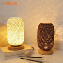 Axyaa Rattan Twine Table Lamp with Wooden Base for Home Decor