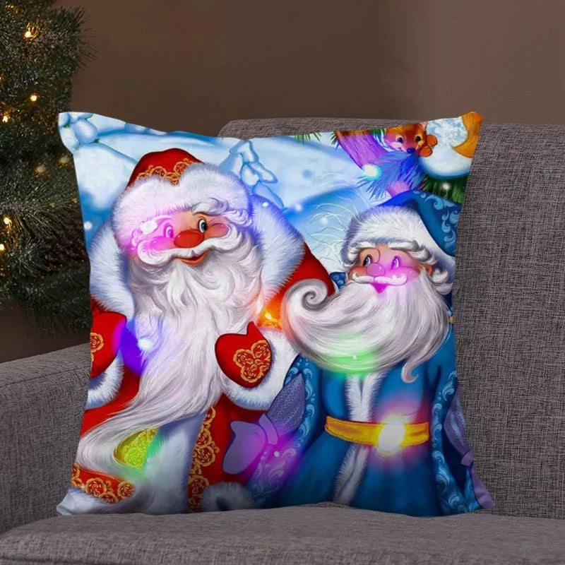 Axyaa LED Retro Santa Christmas Lights Pillowcase Home Decor 45x45