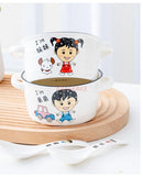 Axyaa Kids' Ceramic Double Ear Breakfast Bowl with Handle