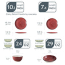 Axya Handpainted Red Stoneware Dinner Set with Spirals, 24/48-Piece Combi-Set