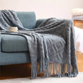 Axyaa Chunky Knit Camel Throw Blanket - Soft Cozy Cable Knitted Blanket with Tassels
