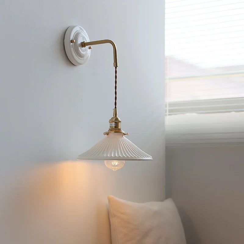 Axyaa Pleats Ceramic LED Wall Sconce Lamp with Adjustable Copper Arm