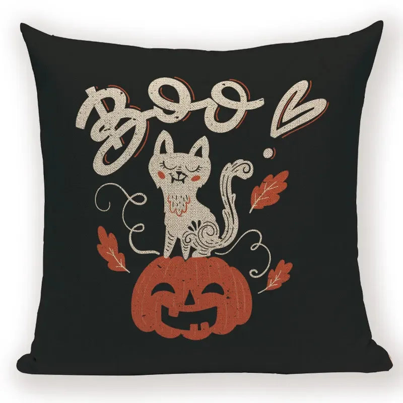 Axyaa Halloween Cushion Cover - Spooky Decorative Pillowcase with Pumpkin, Ghosts & Flying Carpet