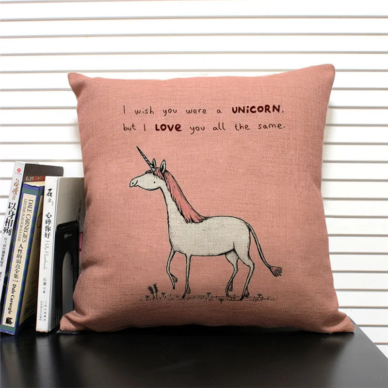 Axyaa Cartoon Animal Print 45x45cm Linen Cushion Cover - Sofa, Car, Chair Pillow Case