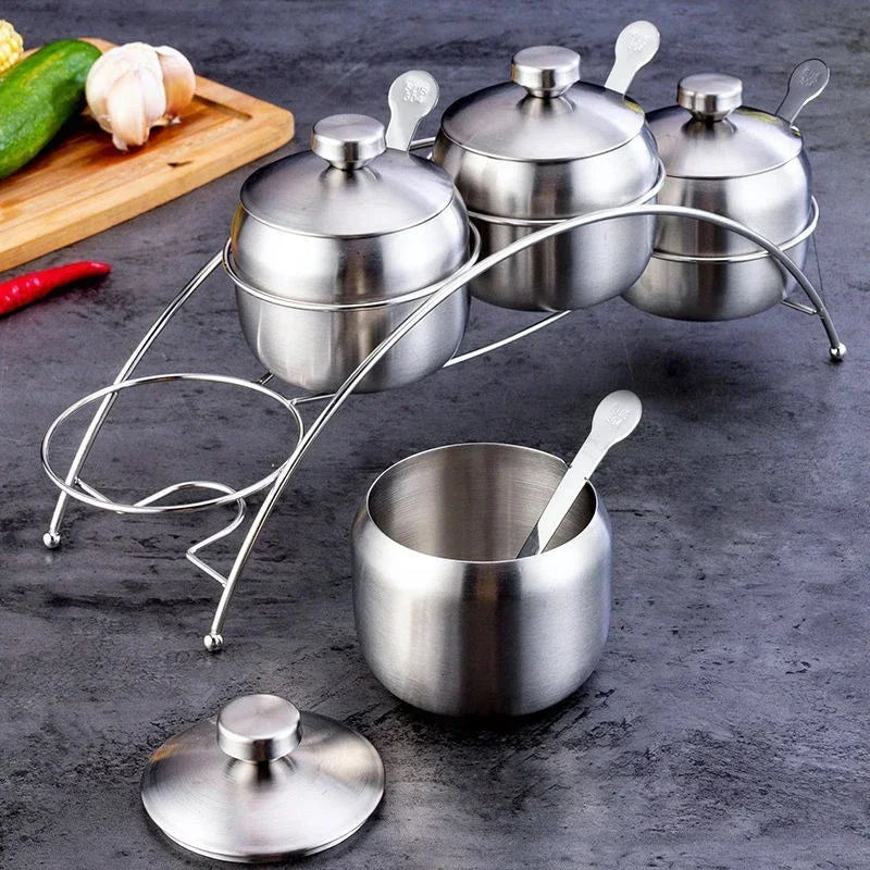Axyaa Steel Seasoning Jars Set : Spice Container Condiment Bowls Sugar Salt Bowl