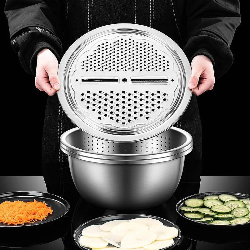Axyaa Stainless Steel Grater Set with Garlic Press, Potato Slicer - Kitchen Vegetable Fruit Tools