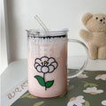 Axyaa Glass Cups with Lid & Straw - Cute Big Drinkware for Coffee, Water, Tea, Juice