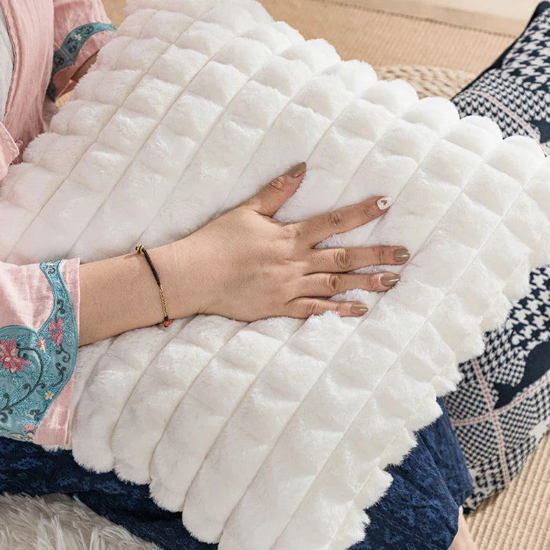 Axyaa White Plaid Plush Cushion Cover - Super Soft, Nordic Style, 45*45cm Home Decor Pillow Cover