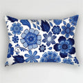 Bohemian Blue Flower Pillowcase with Vintage Ink Plant Leaf Design, by Axyaa