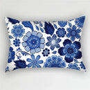 Bohemian Blue Flower Pillowcase with Vintage Ink Plant Leaf Design, by Axyaa