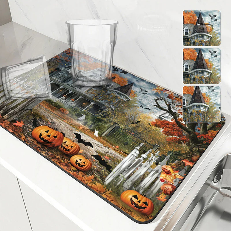Axyaa Halloween Kitchen Draining Mat with Quick Dry Technology