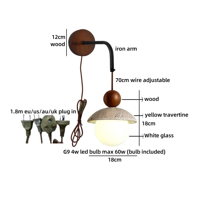 Axyaa Nordic LED Wall Lamp Travertine Wood Glass Stair Light