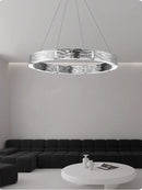 Axyaa Chrome Round Water Ripple Chandelier: Modern Luxury Living Room Statement Piece