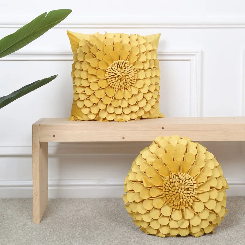Axyaa 3D Sunflower Velvet Cushion Cover: Handmade Small Daisy Flower Throw Pillow
