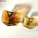 Amber Cube Glass Vase Hydroponic Desktop Flower Arrangement Axyaa Dried Flower Vessels