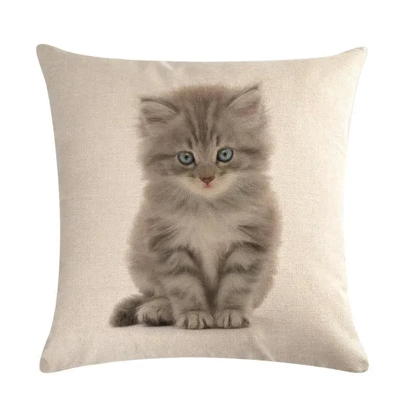 Axyaa Cat Printed Cotton Linen Cushion Cover 45x45cm
