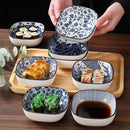 Axyaa Square Blue & White Porcelain Sushi Plates Set & Sauce Bowls
