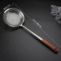 Axyaa Stainless Steel Colander with Long Wooden Handle and Large Mesh Skimmer