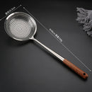 Axyaa Stainless Steel Colander with Long Wooden Handle and Large Mesh Skimmer