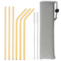 Axyaa Stainless Steel Reusable Drinking Straws Set - 6 Pcs Bent & Straight Straw Kit