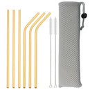 Axyaa Stainless Steel Reusable Drinking Straws Set - 6 Pcs Bent & Straight Straw Kit