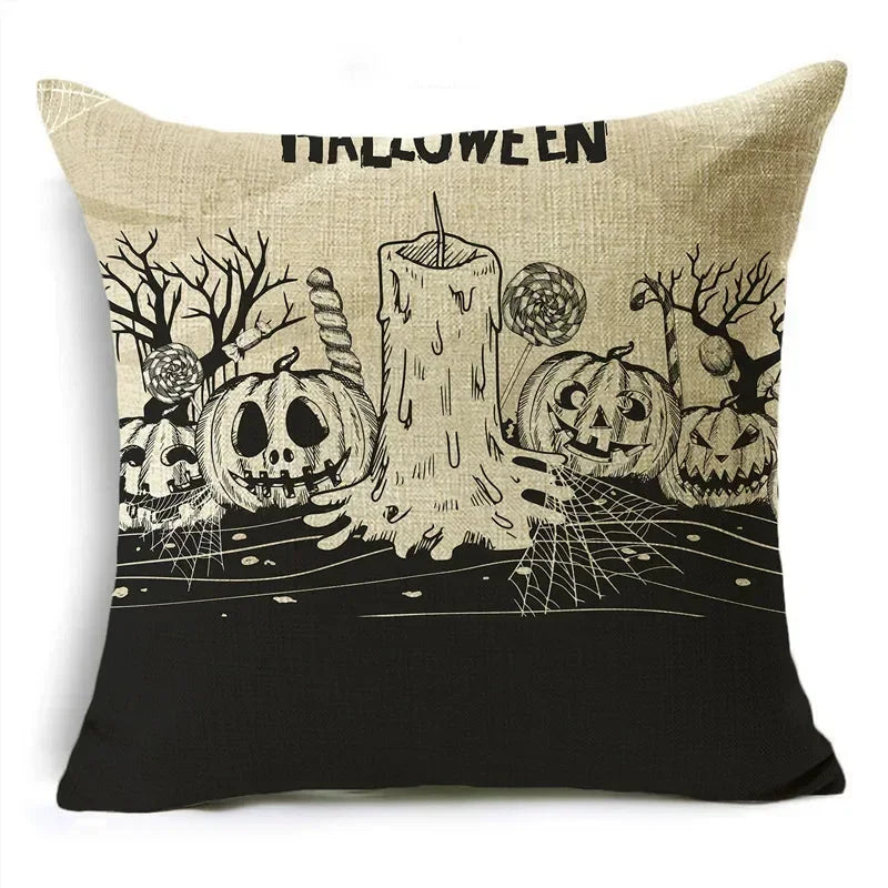 Axyaa Skull Pumpkin Printed Linen Throw Pillowcase for Living Room Party