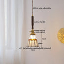 Axyaa Amber Glass LED Pendant Light with Walnut Handle for Modern Décor.
