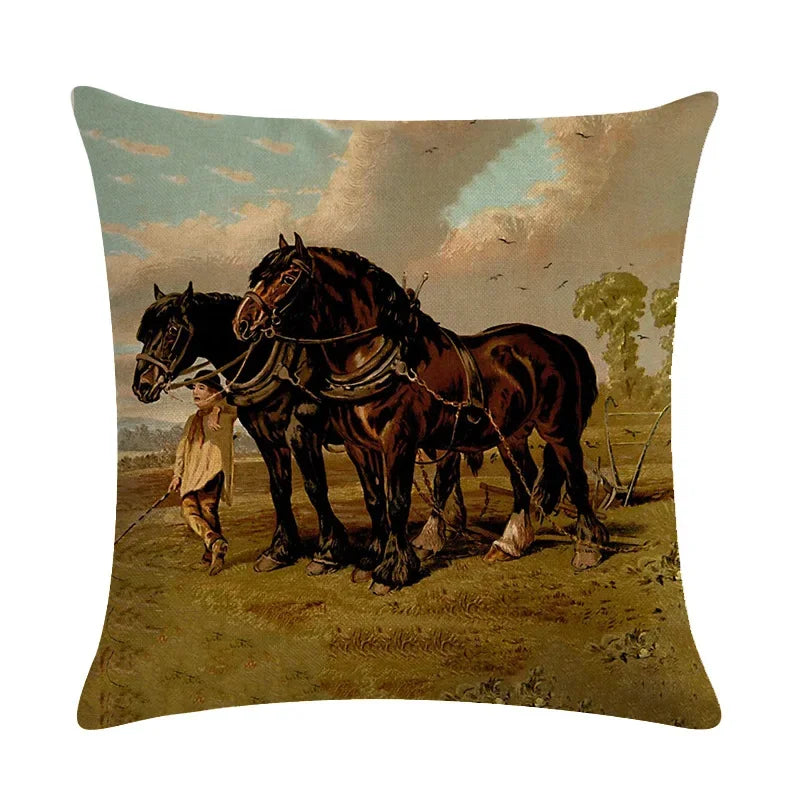 Axyaa Retro Horse Print Cushion Cover for Home Decor 45x45cm