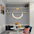 Axyaa Crystal Pendant Light: Gold Ring LED Fixture for Kitchen and Bedroom