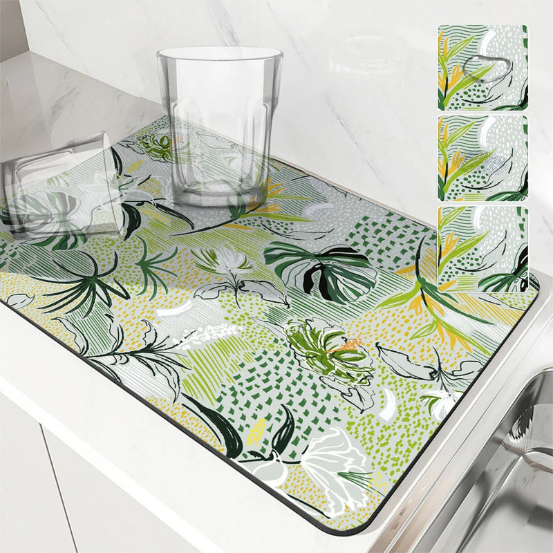 Tropical Leaf Kitchen Drying Mat Quick Dry Drain Pad for Axyaa Brand