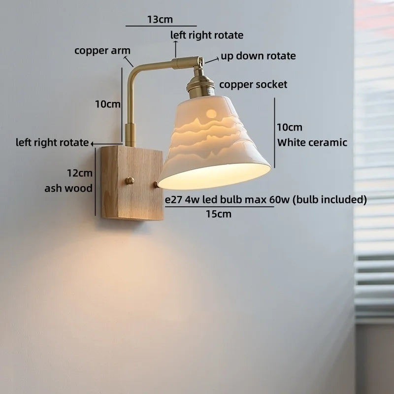 Axyaa White Ceramic LED Wall Lamp, Warm Light, Nordic Modern Round Flower Shade
