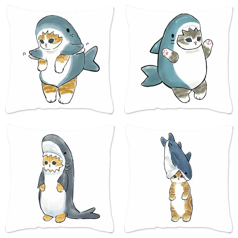 Axyaa Cat Shark Pillow Case: Kawaii Sofa Cushion Cover 45x45cm