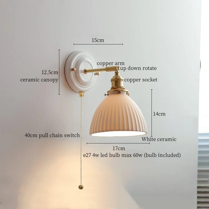 Axyaa White Glass LED Wall Light with Pull Chain Switch for Bedroom, Living Room, or Stairway