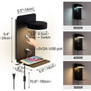 Axyaa 9W Touch Wall Lamp with 3 Light Tones, USB Charging, 350° Rotation