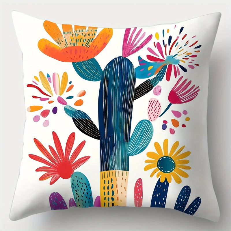 Axyaa Cartoon Sun & Cactus Pillow Case Set, Home Sofa Decoration, 45x45cm