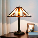 Stained Glass Table Lamp Mission Style by Axyaa - Amber Brown for Home Office